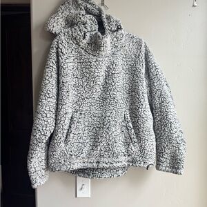 PINK Sherpa Hoodie Cozy Girl Aesthetic Comfy Core Fleece Pullover Gray Medium